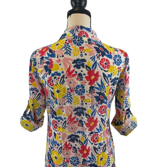 ROBERTA ROLLER RABBIT FLORAL ROLL TAB SLEEVE COTTON SHIRT DRESS XS - Picture 8 of 12